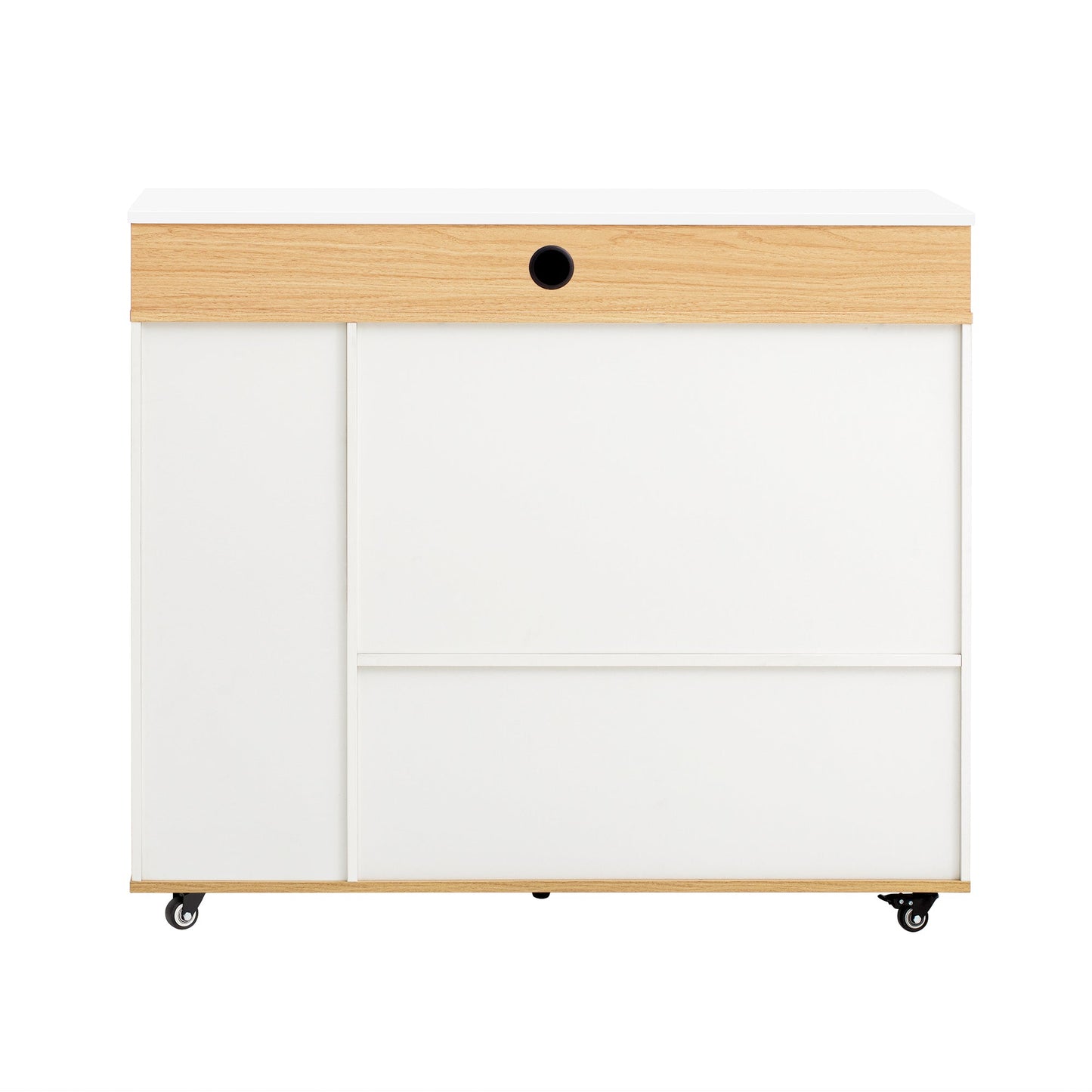 TREXM Extendable Dining Table with Extra - Long Folding Top, Rolling Kitchen Island with Drawers, Power Outlet and Brake lock, Storage Cabinet for Kitchen and Dining Room (Natural + Creamy White) - 1st Choice Furniture Direct