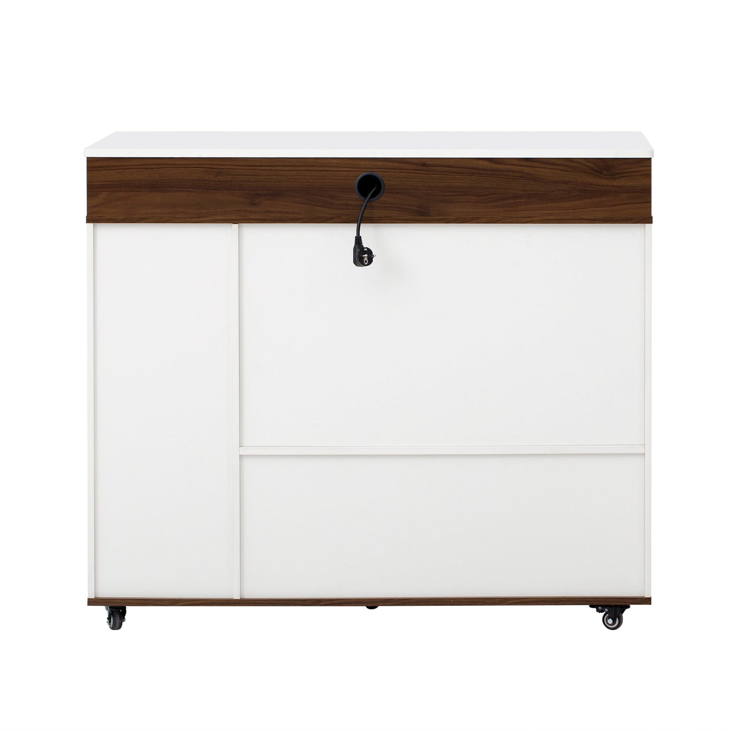 TREXM Extendable Dining Table with Extra - Long Folding Top, Rolling Kitchen Island with Drawers, Power Outlet and Brake lock, Storage Cabinet for Kitchen and Dining Room (Walnut + Creamy White) - 1st Choice Furniture Direct