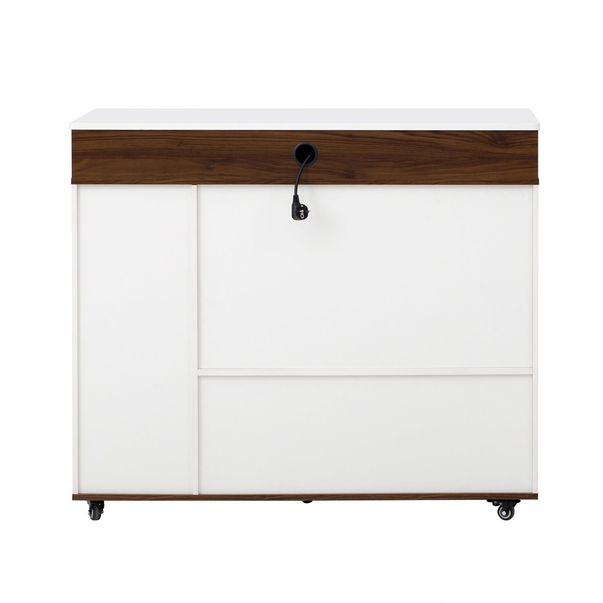 TREXM Extendable Dining Table with Extra - Long Folding Top, Rolling Kitchen Island with Drawers, Power Outlet and Brake lock, Storage Cabinet for Kitchen and Dining Room (Walnut + Creamy White) - 1st Choice Furniture Direct