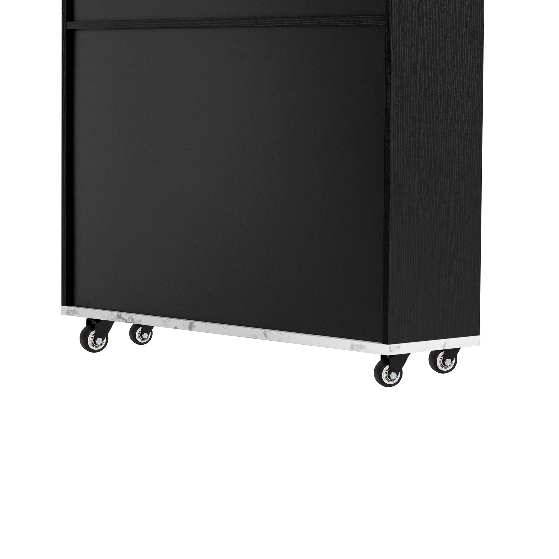 TREXM Extendable Dining Table with Extra - Long Folding Top, Rolling Kitchen Island with Drawers, Power Outlet and Brake lock, Storage Cabinet for Kitchen and Dining Room (Black + Marble White) - 1st Choice Furniture Direct