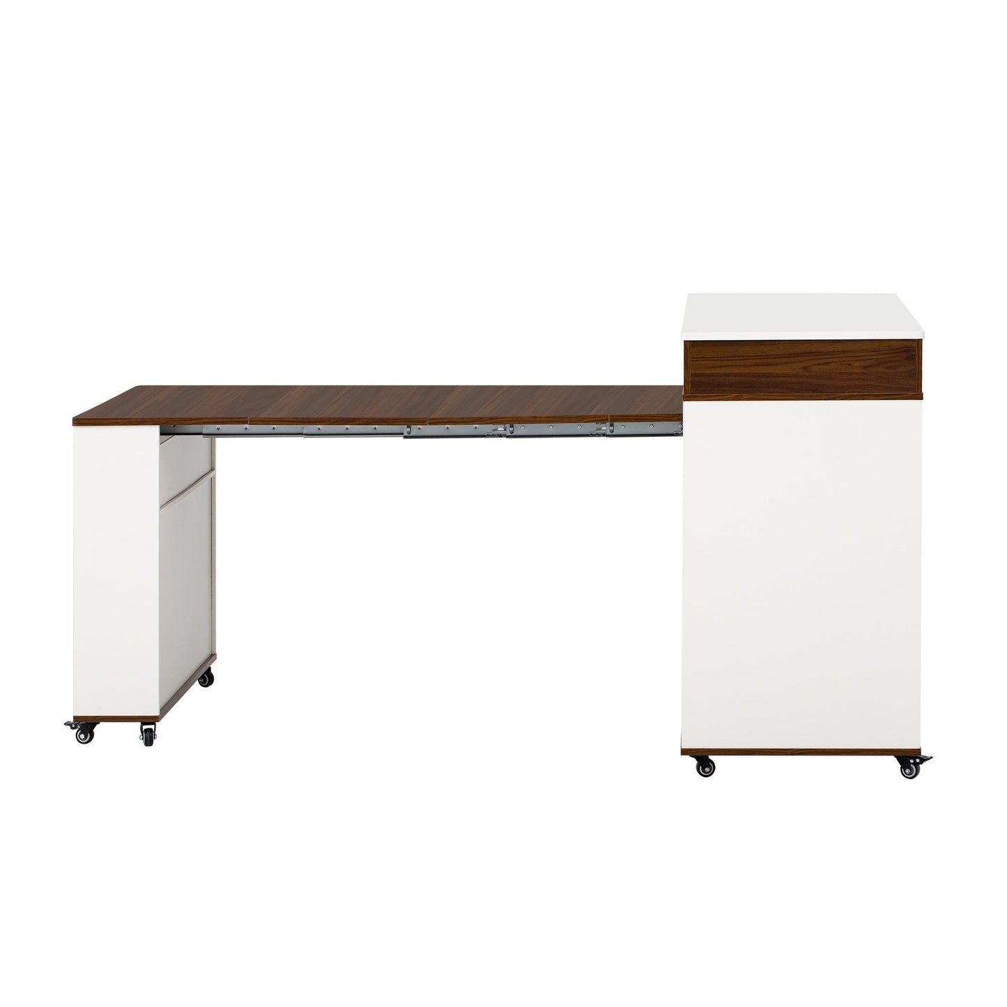 TREXM Extendable Dining Table with Extra - Long Folding Top, Rolling Kitchen Island with Drawers, Power Outlet and Brake lock, Storage Cabinet for Kitchen and Dining Room (Walnut + Creamy White) - 1st Choice Furniture Direct