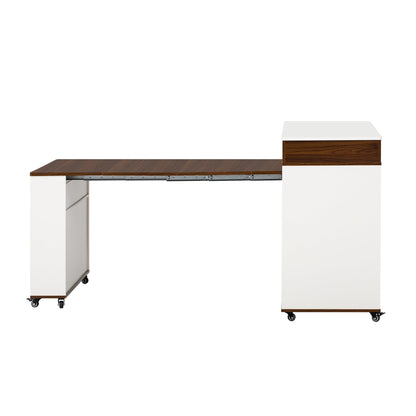 TREXM Extendable Dining Table with Extra - Long Folding Top, Rolling Kitchen Island with Drawers, Power Outlet and Brake lock, Storage Cabinet for Kitchen and Dining Room (Walnut + Creamy White) - 1st Choice Furniture Direct