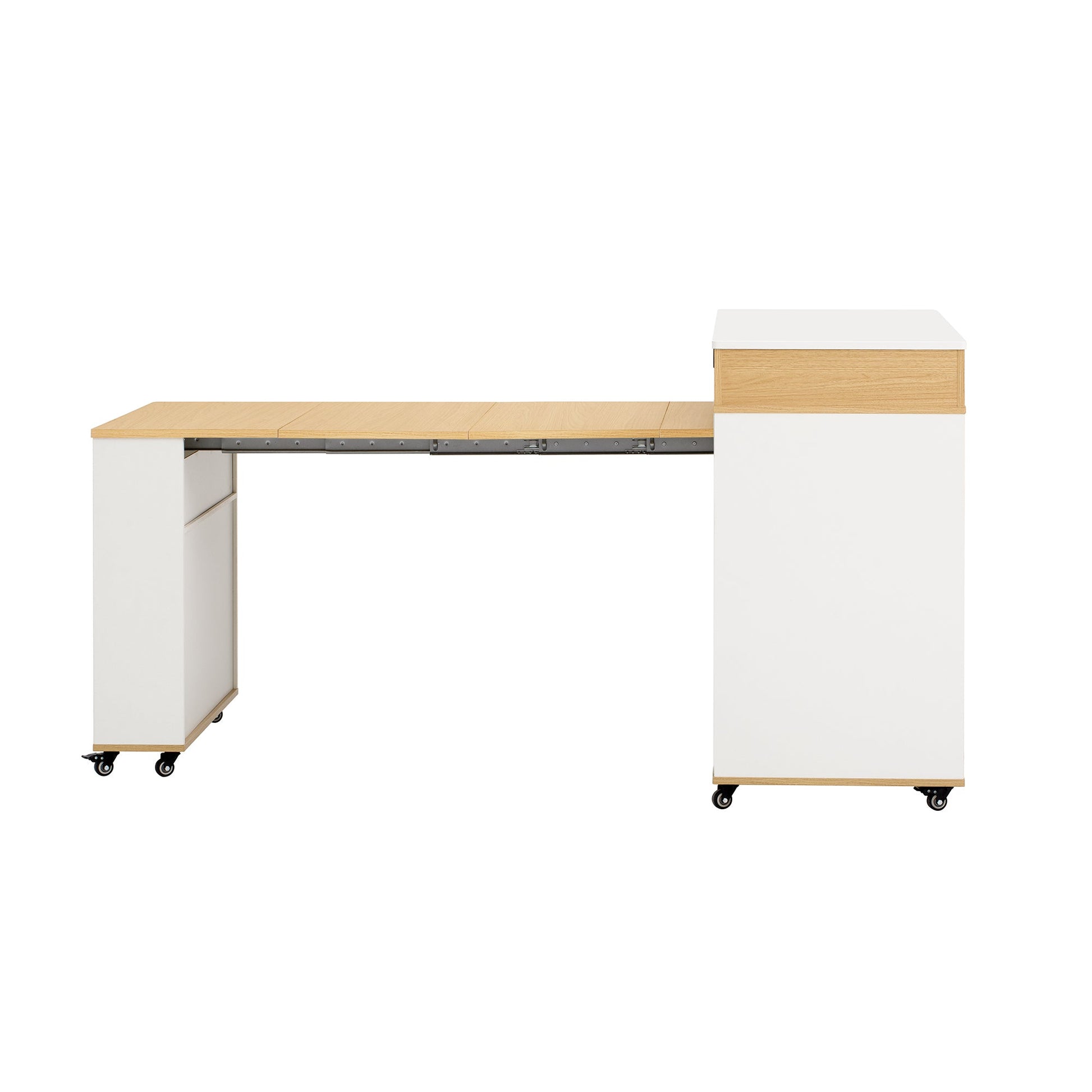 TREXM Extendable Dining Table with Extra - Long Folding Top, Rolling Kitchen Island with Drawers, Power Outlet and Brake lock, Storage Cabinet for Kitchen and Dining Room (Natural + Creamy White) - 1st Choice Furniture Direct