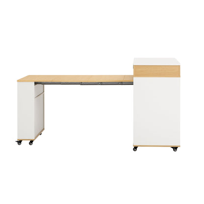 TREXM Extendable Dining Table with Extra - Long Folding Top, Rolling Kitchen Island with Drawers, Power Outlet and Brake lock, Storage Cabinet for Kitchen and Dining Room (Natural + Creamy White) - 1st Choice Furniture Direct