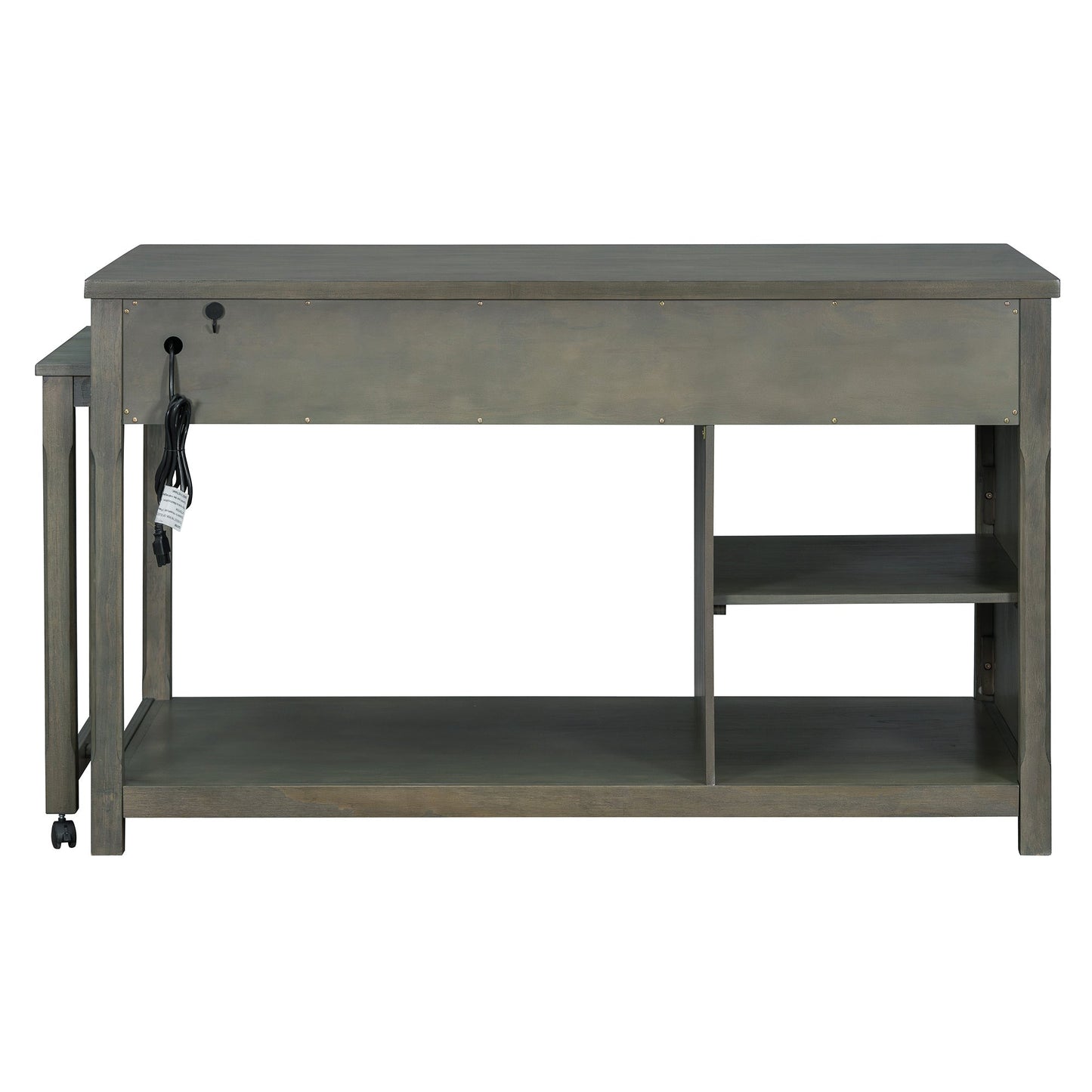 TREXM Extendable Kitchen Island with Storage, Multi - Functional Kitchen Cart with Built - In Power Outlets, Retro Kitchen Island on Wheels with Drawers and Open Shelves for Kitchen (Gray) - 1st Choice Furniture Direct