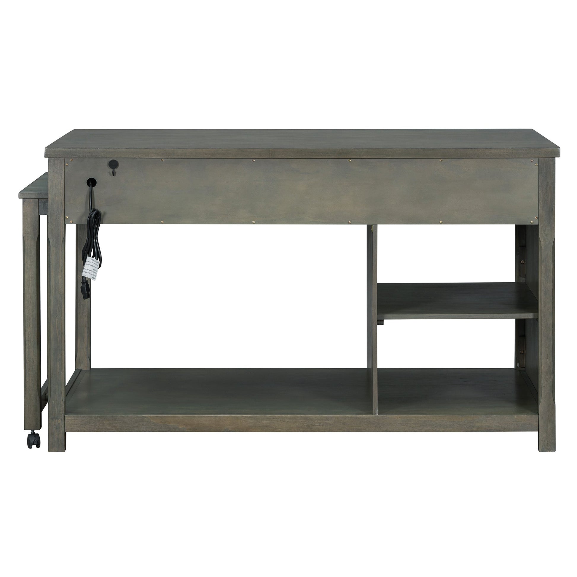 TREXM Extendable Kitchen Island with Storage, Multi - Functional Kitchen Cart with Built - In Power Outlets, Retro Kitchen Island on Wheels with Drawers and Open Shelves for Kitchen (Gray) - 1st Choice Furniture Direct