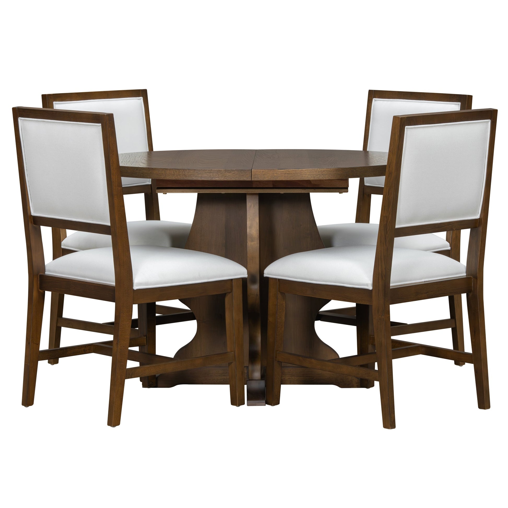 TREXM Farmhouse 5 - Piece Dining Table Set with 4 Upholstered Chairs, Wood Extendable Dining Table with 15.7' Leaf for Extra Seating for Dining Room, Kitchen and Living Room (Brown) - 1st Choice Furniture Direct