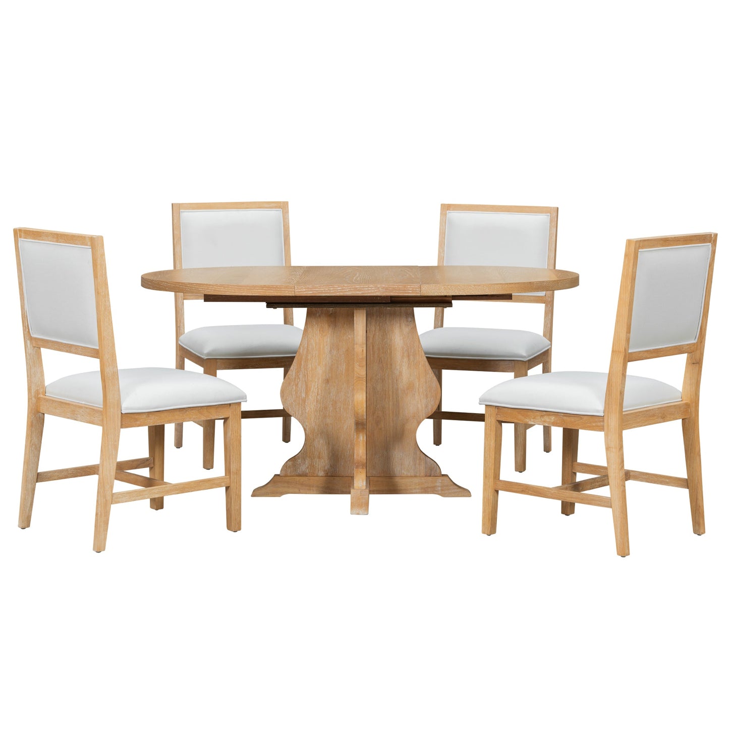 TREXM Farmhouse 5 - Piece Dining Table Set with 4 Upholstered Chairs, Wood Extendable Dining Table with 15.7' Leaf for Extra Seating for Dining Room, Kitchen and Living Room (Natural Wood Wash) - 1st Choice Furniture Direct