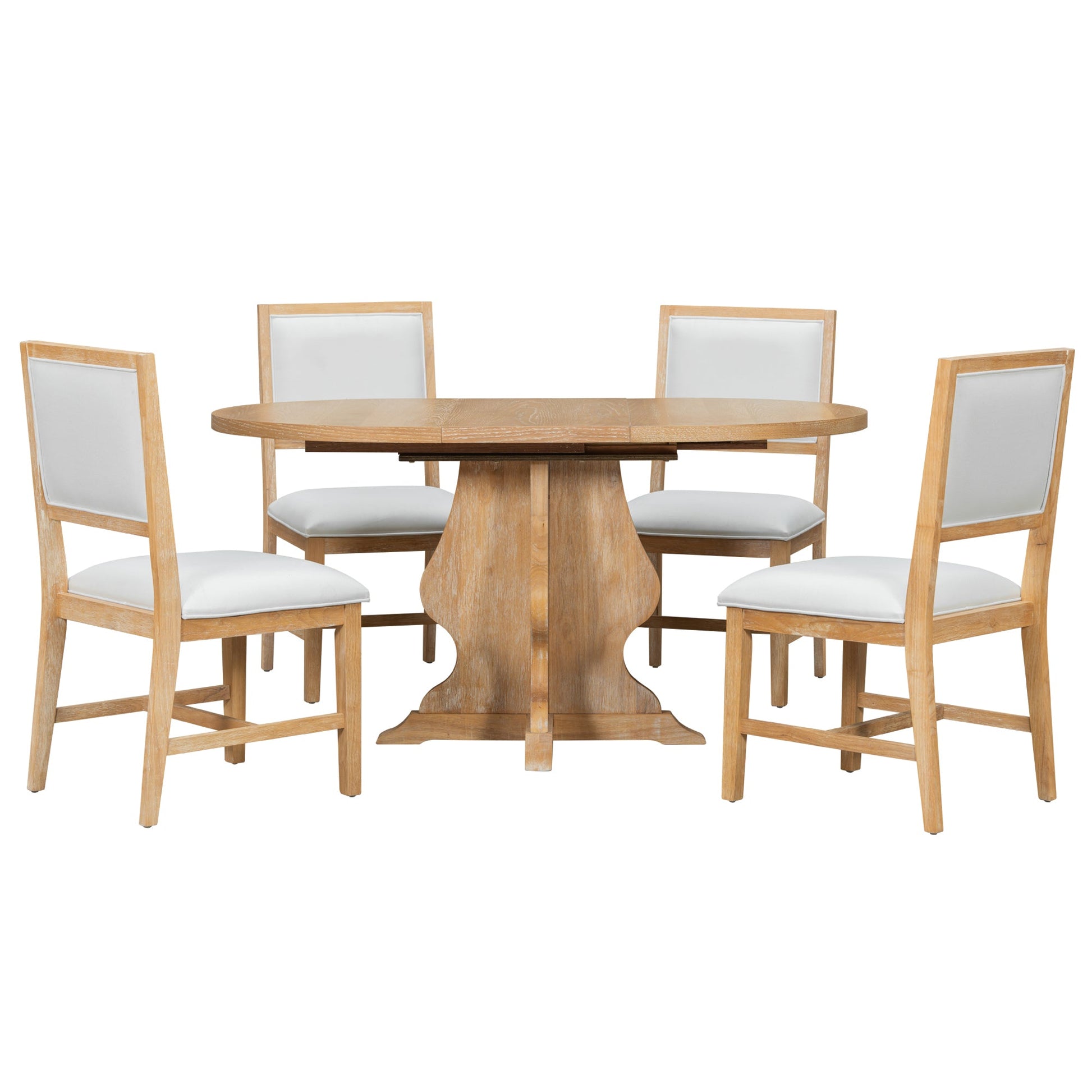 TREXM Farmhouse 5 - Piece Dining Table Set with 4 Upholstered Chairs, Wood Extendable Dining Table with 15.7' Leaf for Extra Seating for Dining Room, Kitchen and Living Room (Natural Wood Wash) - 1st Choice Furniture Direct