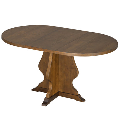 TREXM Farmhouse 5 - Piece Dining Table Set with 4 Upholstered Chairs, Wood Extendable Dining Table with 15.7' Leaf for Extra Seating for Dining Room, Kitchen and Living Room (Brown) - 1st Choice Furniture Direct