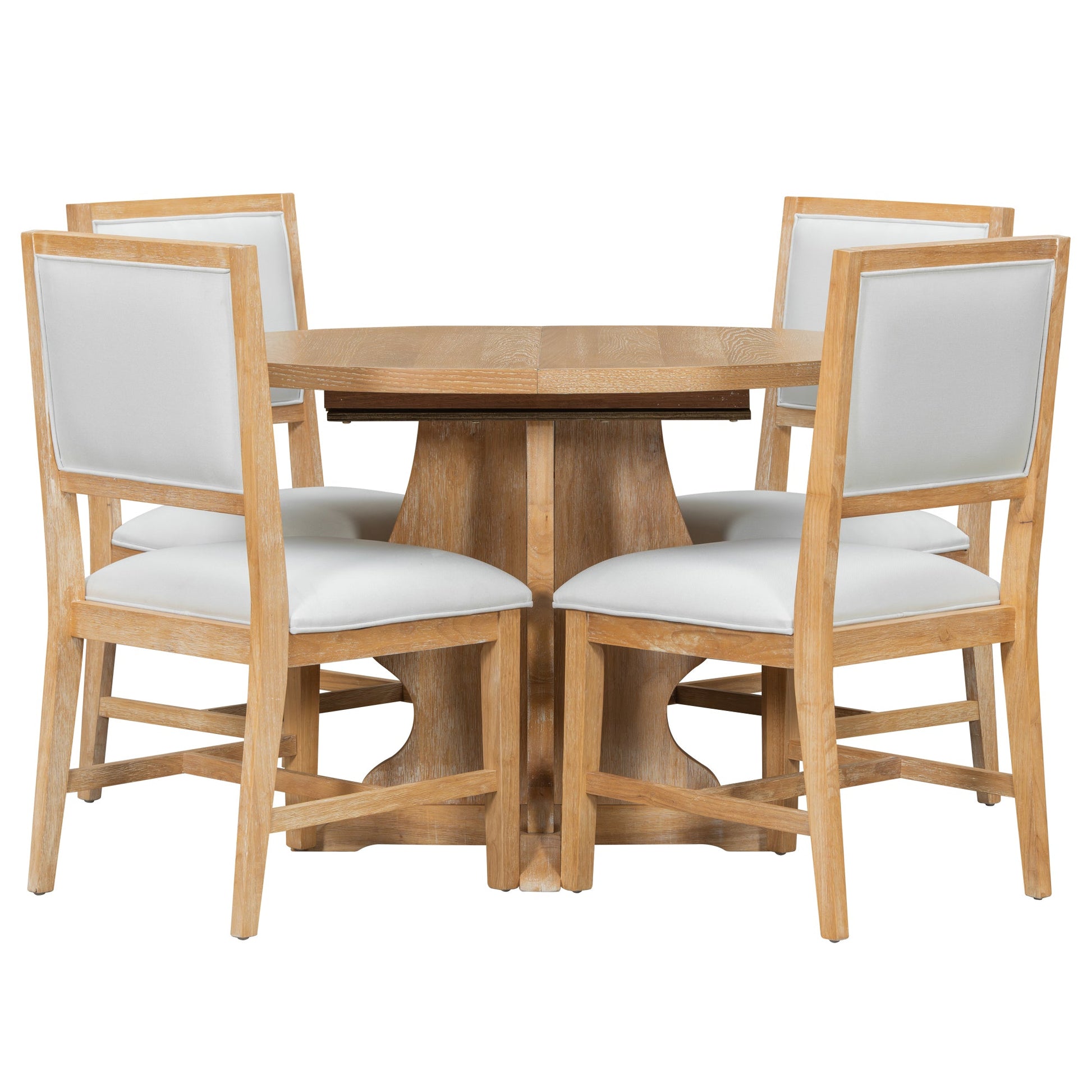TREXM Farmhouse 5 - Piece Dining Table Set with 4 Upholstered Chairs, Wood Extendable Dining Table with 15.7' Leaf for Extra Seating for Dining Room, Kitchen and Living Room (Natural Wood Wash) - 1st Choice Furniture Direct