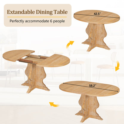 TREXM Farmhouse 5 - Piece Dining Table Set with 4 Upholstered Chairs, Wood Extendable Dining Table with 15.7' Leaf for Extra Seating for Dining Room, Kitchen and Living Room (Natural Wood Wash) - 1st Choice Furniture Direct
