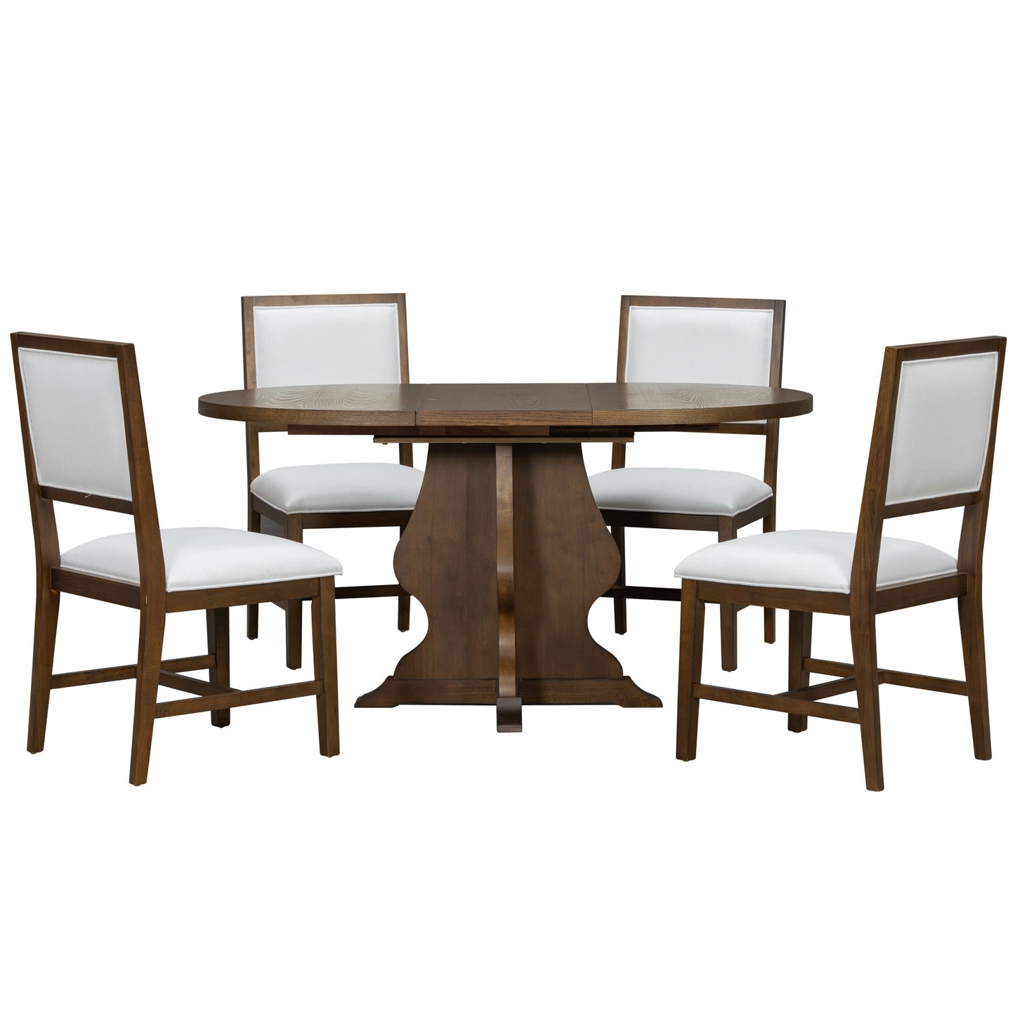 TREXM Farmhouse 5 - Piece Dining Table Set with 4 Upholstered Chairs, Wood Extendable Dining Table with 15.7' Leaf for Extra Seating for Dining Room, Kitchen and Living Room (Brown) - 1st Choice Furniture Direct