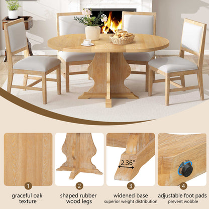 TREXM Farmhouse 5 - Piece Dining Table Set with 4 Upholstered Chairs, Wood Extendable Dining Table with 15.7' Leaf for Extra Seating for Dining Room, Kitchen and Living Room (Natural Wood Wash) - 1st Choice Furniture Direct