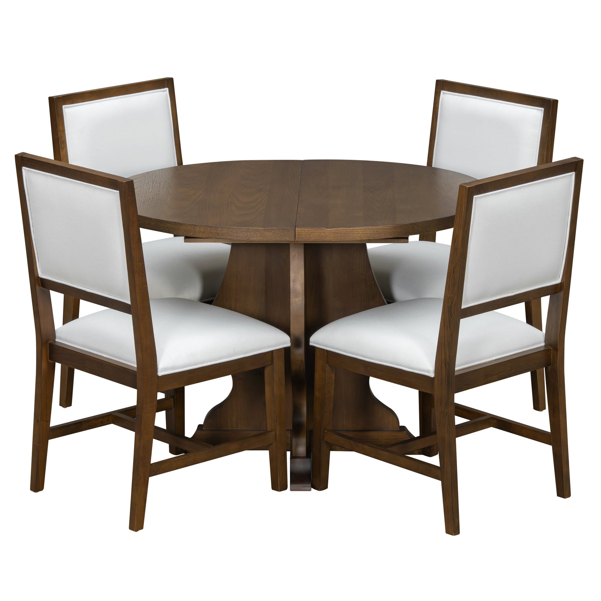 TREXM Farmhouse 5 - Piece Dining Table Set with 4 Upholstered Chairs, Wood Extendable Dining Table with 15.7' Leaf for Extra Seating for Dining Room, Kitchen and Living Room (Brown) - 1st Choice Furniture Direct