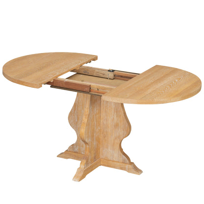 TREXM Farmhouse 5 - Piece Dining Table Set with 4 Upholstered Chairs, Wood Extendable Dining Table with 15.7' Leaf for Extra Seating for Dining Room, Kitchen and Living Room (Natural Wood Wash) - 1st Choice Furniture Direct