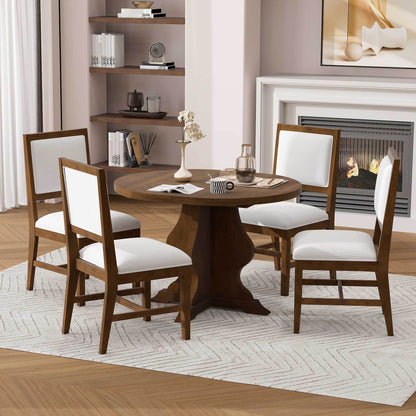 TREXM Farmhouse 5 - Piece Dining Table Set with 4 Upholstered Chairs, Wood Extendable Dining Table with 15.7' Leaf for Extra Seating for Dining Room, Kitchen and Living Room (Brown) - 1st Choice Furniture Direct