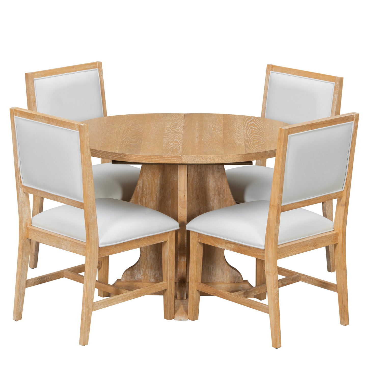 TREXM Farmhouse 5 - Piece Dining Table Set with 4 Upholstered Chairs, Wood Extendable Dining Table with 15.7' Leaf for Extra Seating for Dining Room, Kitchen and Living Room (Natural Wood Wash) - 1st Choice Furniture Direct