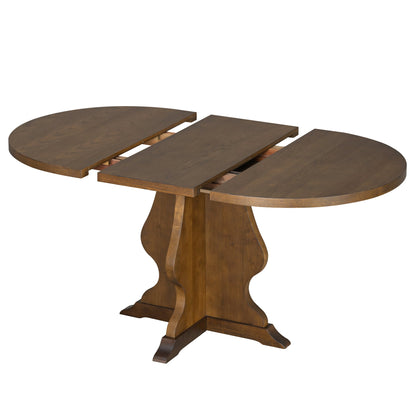 TREXM Farmhouse 5 - Piece Dining Table Set with 4 Upholstered Chairs, Wood Extendable Dining Table with 15.7' Leaf for Extra Seating for Dining Room, Kitchen and Living Room (Brown) - 1st Choice Furniture Direct
