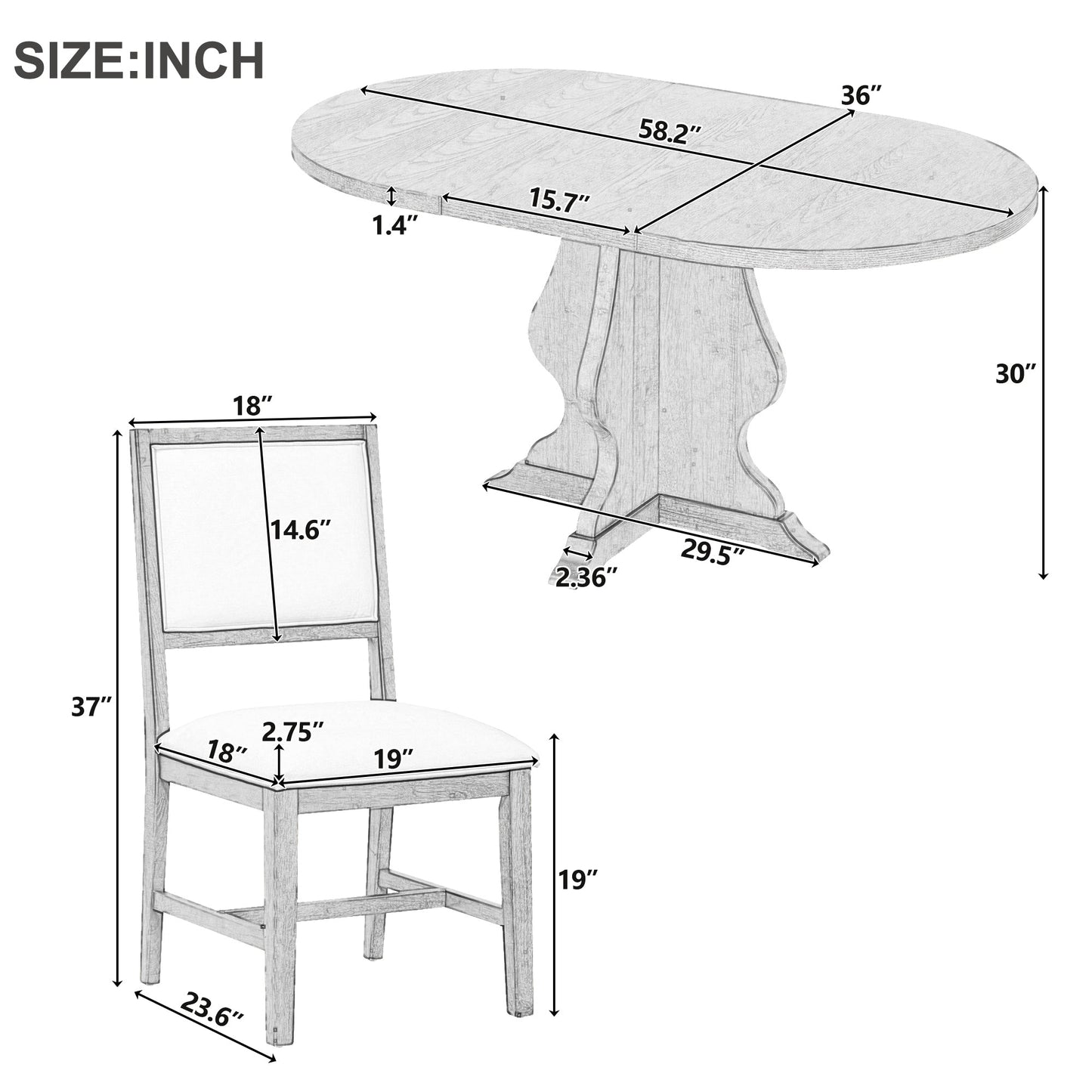 TREXM Farmhouse 5 - Piece Dining Table Set with 4 Upholstered Chairs, Wood Extendable Dining Table with 15.7' Leaf for Extra Seating for Dining Room, Kitchen and Living Room (Natural Wood Wash) - 1st Choice Furniture Direct