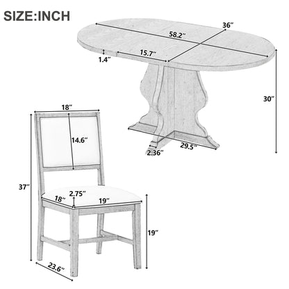 TREXM Farmhouse 5 - Piece Dining Table Set with 4 Upholstered Chairs, Wood Extendable Dining Table with 15.7' Leaf for Extra Seating for Dining Room, Kitchen and Living Room (Natural Wood Wash) - 1st Choice Furniture Direct