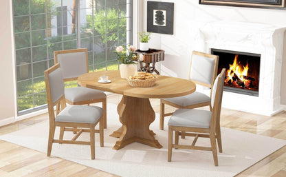 TREXM Farmhouse 5 - Piece Dining Table Set with 4 Upholstered Chairs, Wood Extendable Dining Table with 15.7' Leaf for Extra Seating for Dining Room, Kitchen and Living Room (Natural Wood Wash) - 1st Choice Furniture Direct