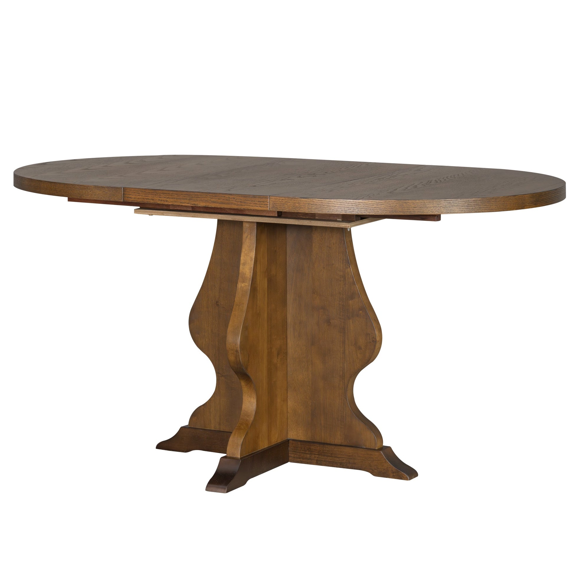 TREXM Farmhouse 5 - Piece Dining Table Set with 4 Upholstered Chairs, Wood Extendable Dining Table with 15.7' Leaf for Extra Seating for Dining Room, Kitchen and Living Room (Brown) - 1st Choice Furniture Direct