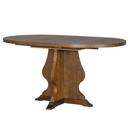 TREXM Farmhouse 5 - Piece Dining Table Set with 4 Upholstered Chairs, Wood Extendable Dining Table with 15.7' Leaf for Extra Seating for Dining Room, Kitchen and Living Room (Brown) - 1st Choice Furniture Direct