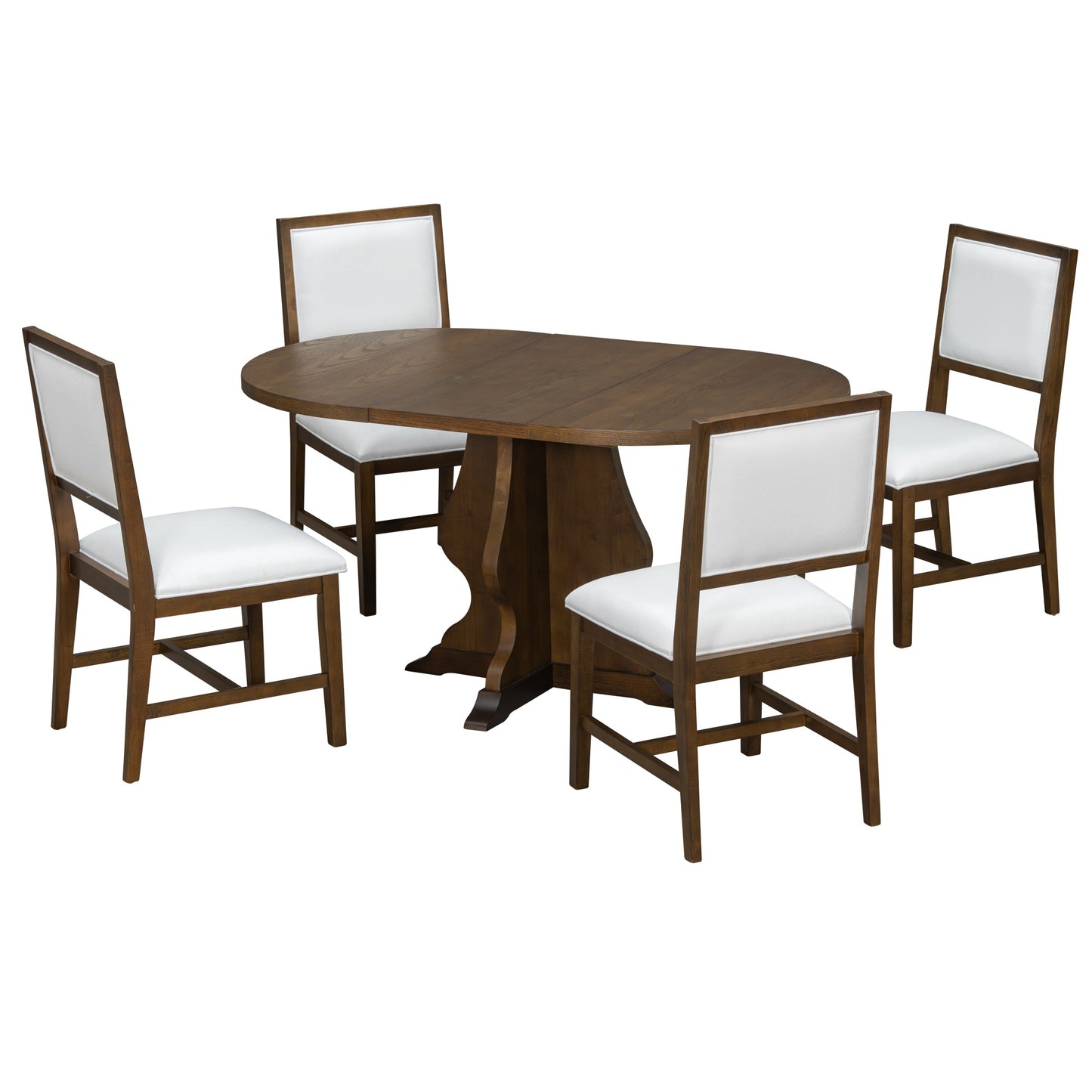 TREXM Farmhouse 5 - Piece Dining Table Set with 4 Upholstered Chairs, Wood Extendable Dining Table with 15.7' Leaf for Extra Seating for Dining Room, Kitchen and Living Room (Brown) - 1st Choice Furniture Direct