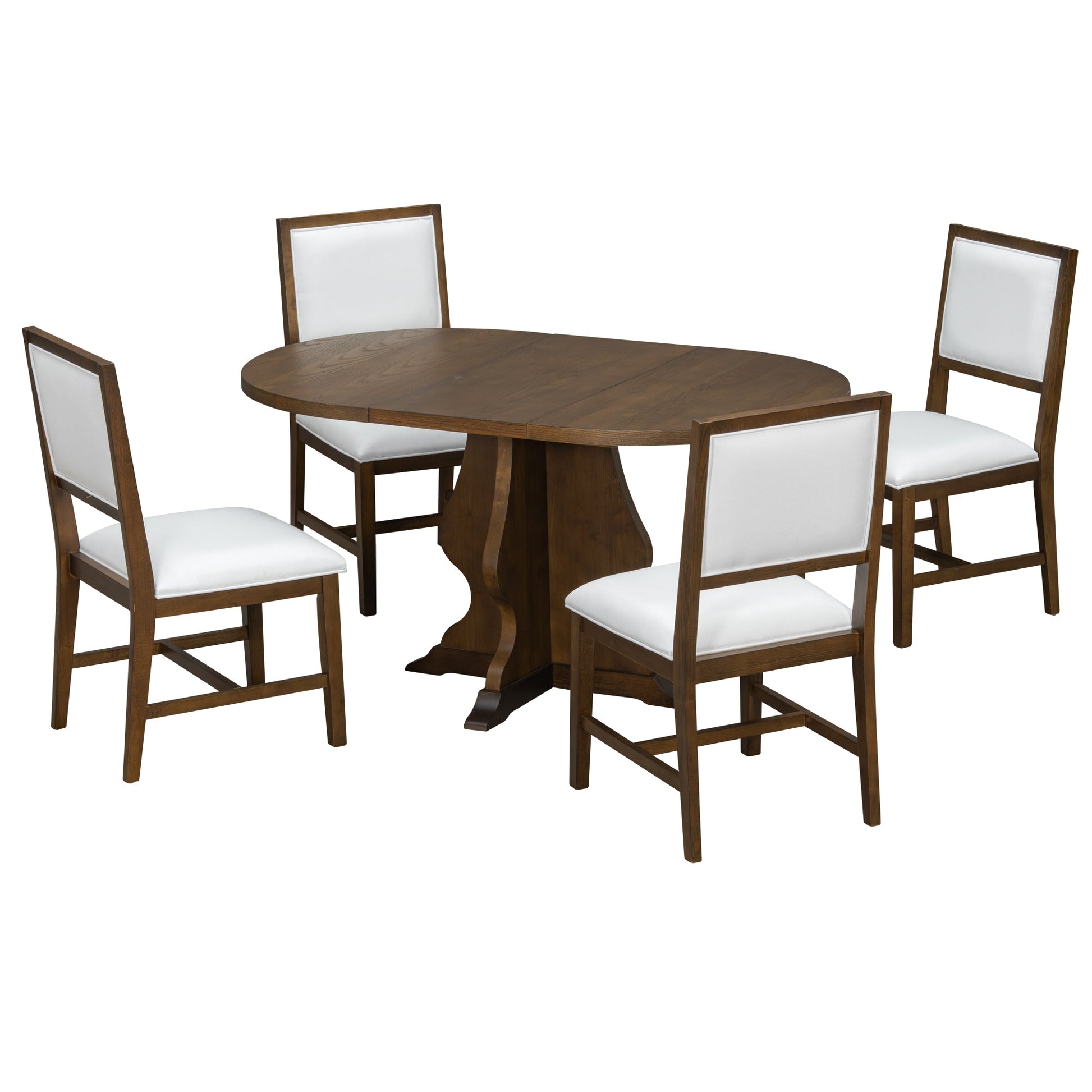 TREXM Farmhouse 5 - Piece Dining Table Set with 4 Upholstered Chairs, Wood Extendable Dining Table with 15.7' Leaf for Extra Seating for Dining Room, Kitchen and Living Room (Brown) - 1st Choice Furniture Direct