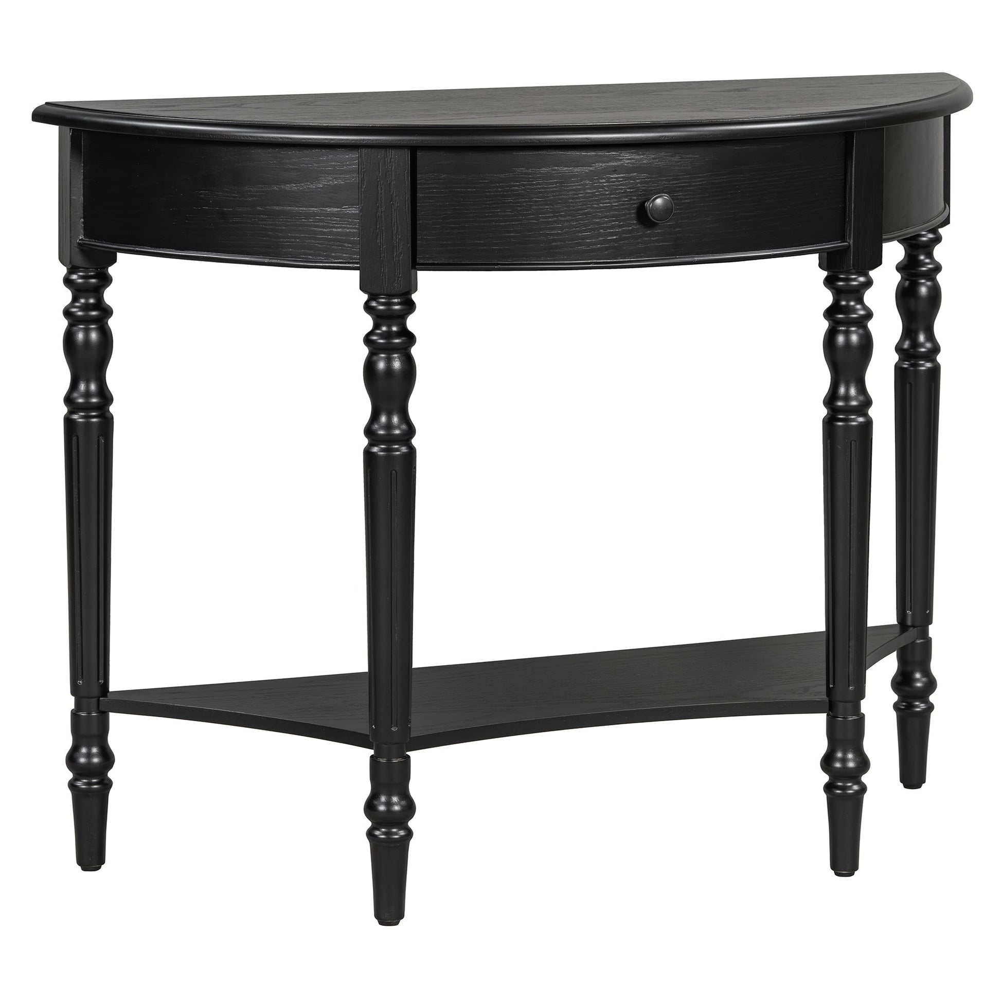 TREXM Farmhouse Half Moon Console Table with Drawer & Shelf - Rustic Accent Table, Sofa Table for Entryway, Living Room, Hallway and Foyer (Black) - 1st Choice Furniture Direct