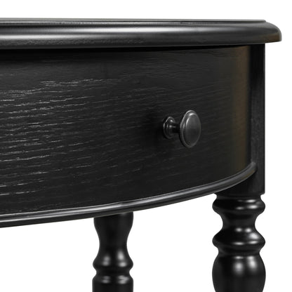 TREXM Farmhouse Half Moon Console Table with Drawer & Shelf - Rustic Accent Table, Sofa Table for Entryway, Living Room, Hallway and Foyer (Black) - 1st Choice Furniture Direct