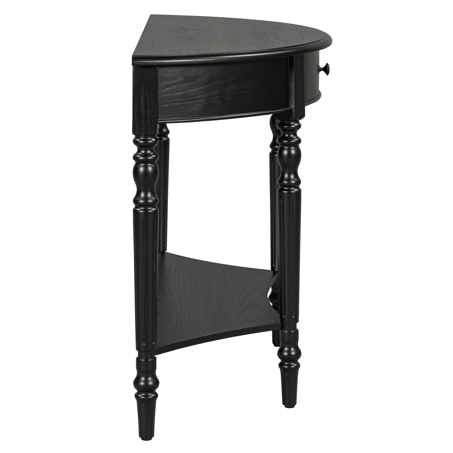 TREXM Farmhouse Half Moon Console Table with Drawer & Shelf - Rustic Accent Table, Sofa Table for Entryway, Living Room, Hallway and Foyer (Black) - 1st Choice Furniture Direct