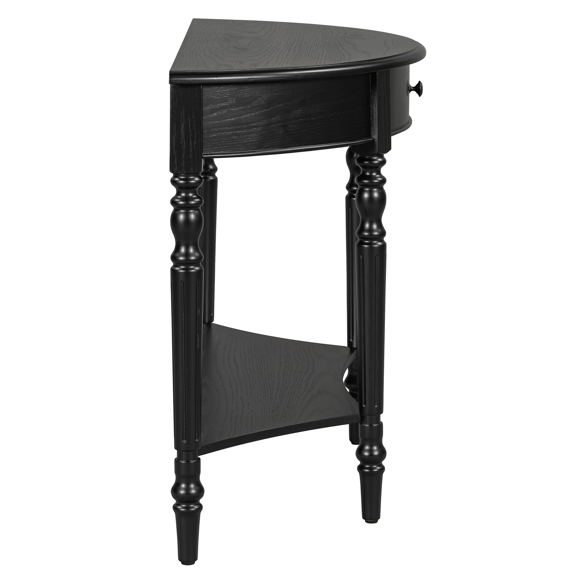 TREXM Farmhouse Half Moon Console Table with Drawer & Shelf - Rustic Accent Table, Sofa Table for Entryway, Living Room, Hallway and Foyer (Black) - 1st Choice Furniture Direct