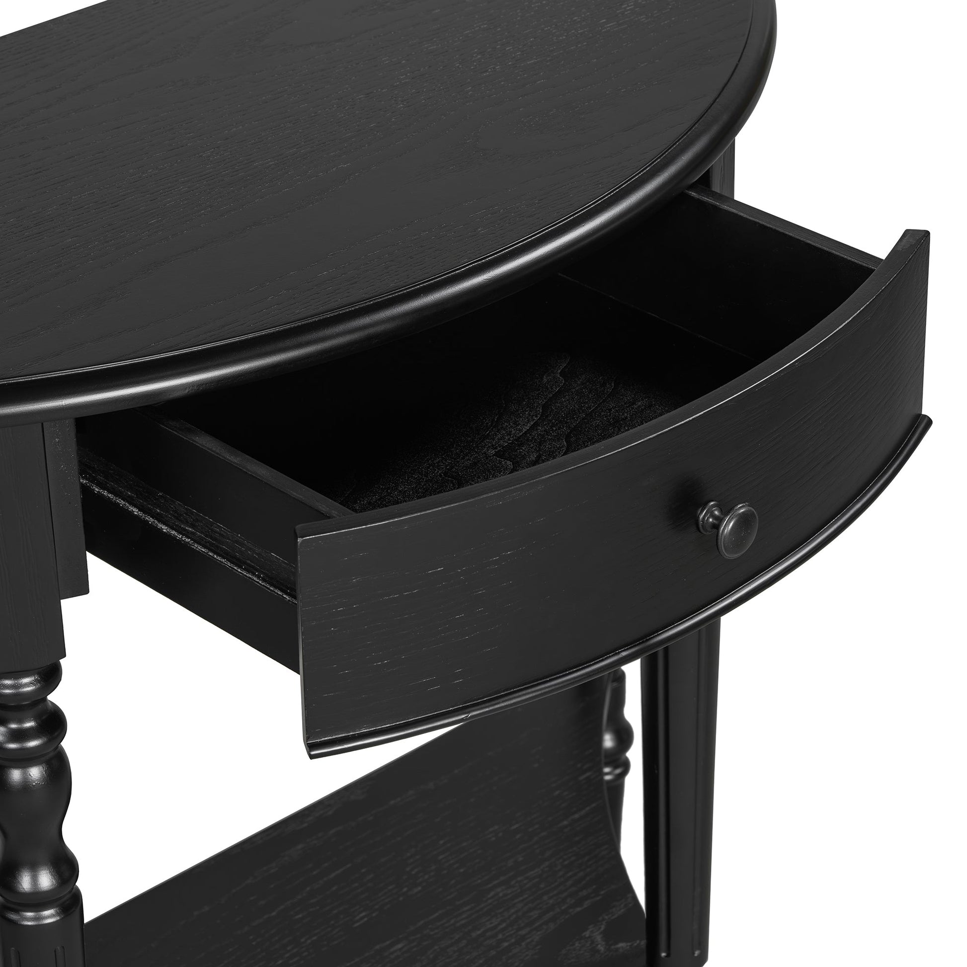 TREXM Farmhouse Half Moon Console Table with Drawer & Shelf - Rustic Accent Table, Sofa Table for Entryway, Living Room, Hallway and Foyer (Black) - 1st Choice Furniture Direct