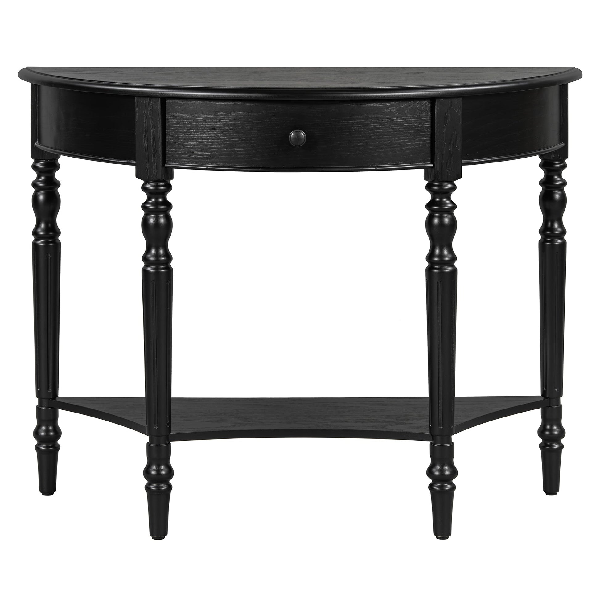 TREXM Farmhouse Half Moon Console Table with Drawer & Shelf - Rustic Accent Table, Sofa Table for Entryway, Living Room, Hallway and Foyer (Black) - 1st Choice Furniture Direct
