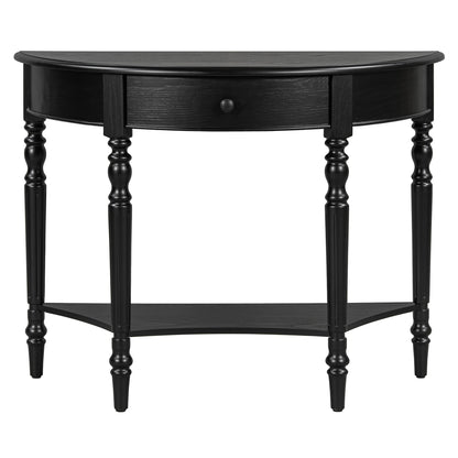 TREXM Farmhouse Half Moon Console Table with Drawer & Shelf - Rustic Accent Table, Sofa Table for Entryway, Living Room, Hallway and Foyer (Black) - 1st Choice Furniture Direct