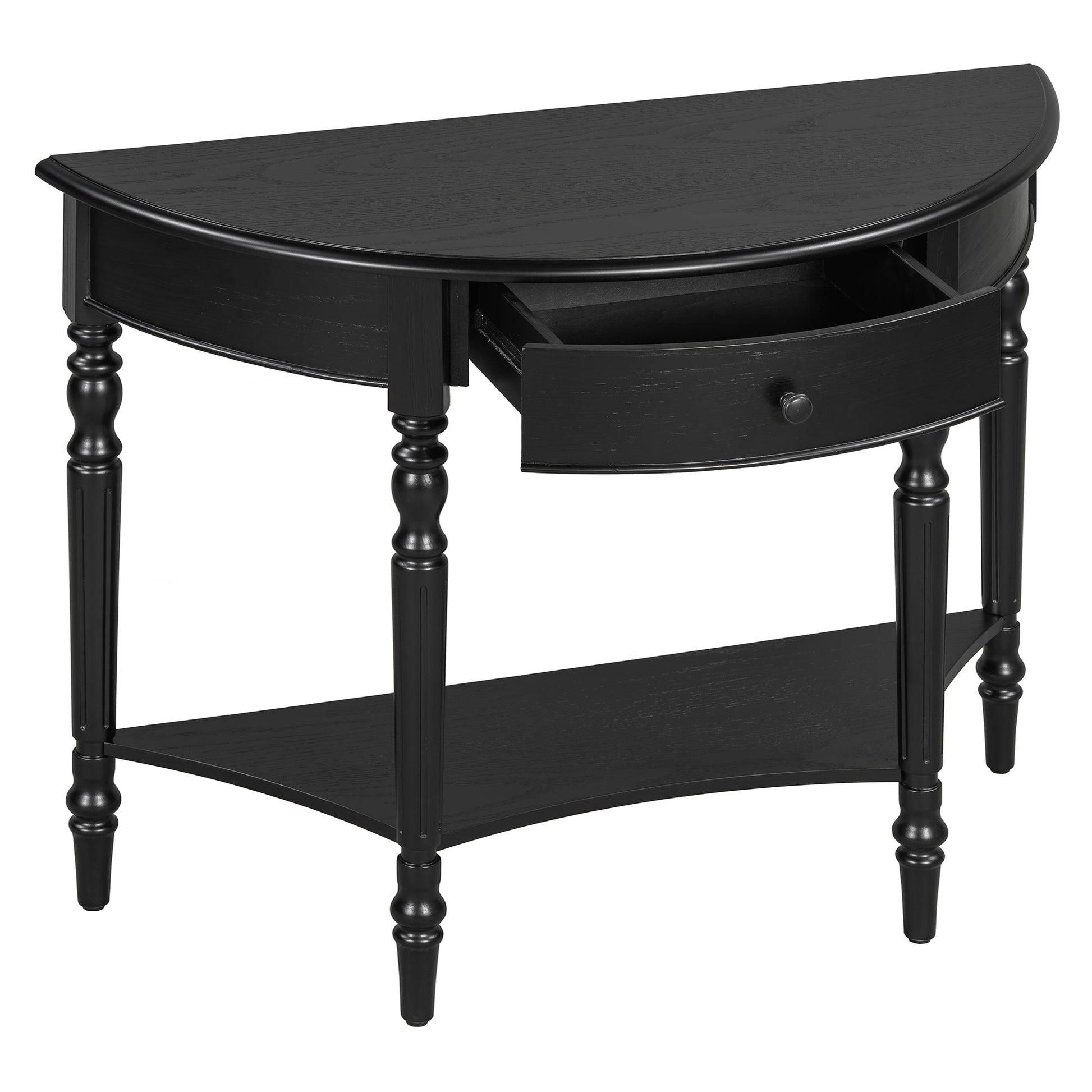 TREXM Farmhouse Half Moon Console Table with Drawer & Shelf - Rustic Accent Table, Sofa Table for Entryway, Living Room, Hallway and Foyer (Black) - 1st Choice Furniture Direct