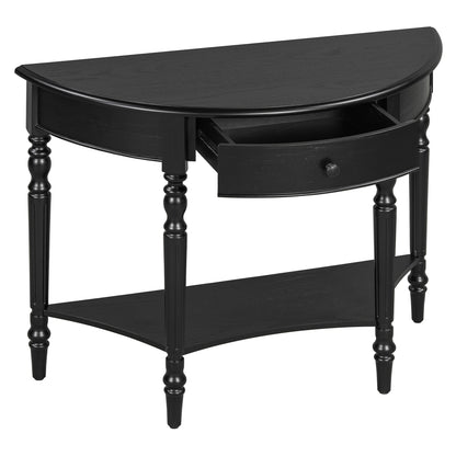 TREXM Farmhouse Half Moon Console Table with Drawer & Shelf - Rustic Accent Table, Sofa Table for Entryway, Living Room, Hallway and Foyer (Black) - 1st Choice Furniture Direct