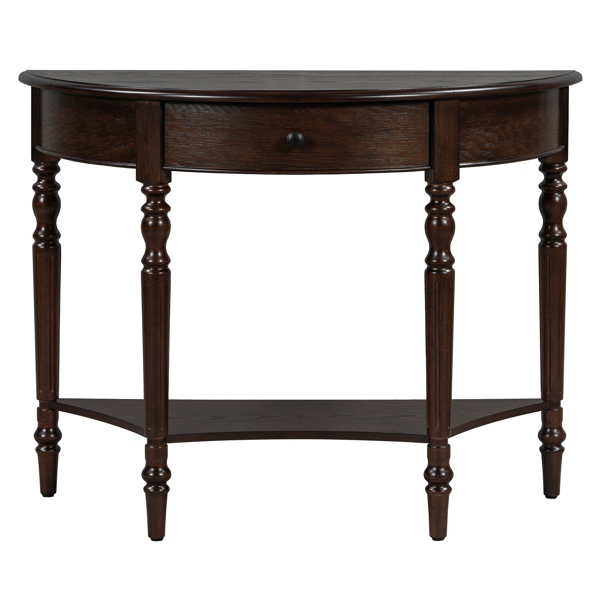 TREXM Farmhouse Half Moon Console Table with Drawer & Shelf - Rustic Accent Table, Sofa Table for Entryway, Living Room, Hallway and Foyer (Espresso) - 1st Choice Furniture Direct