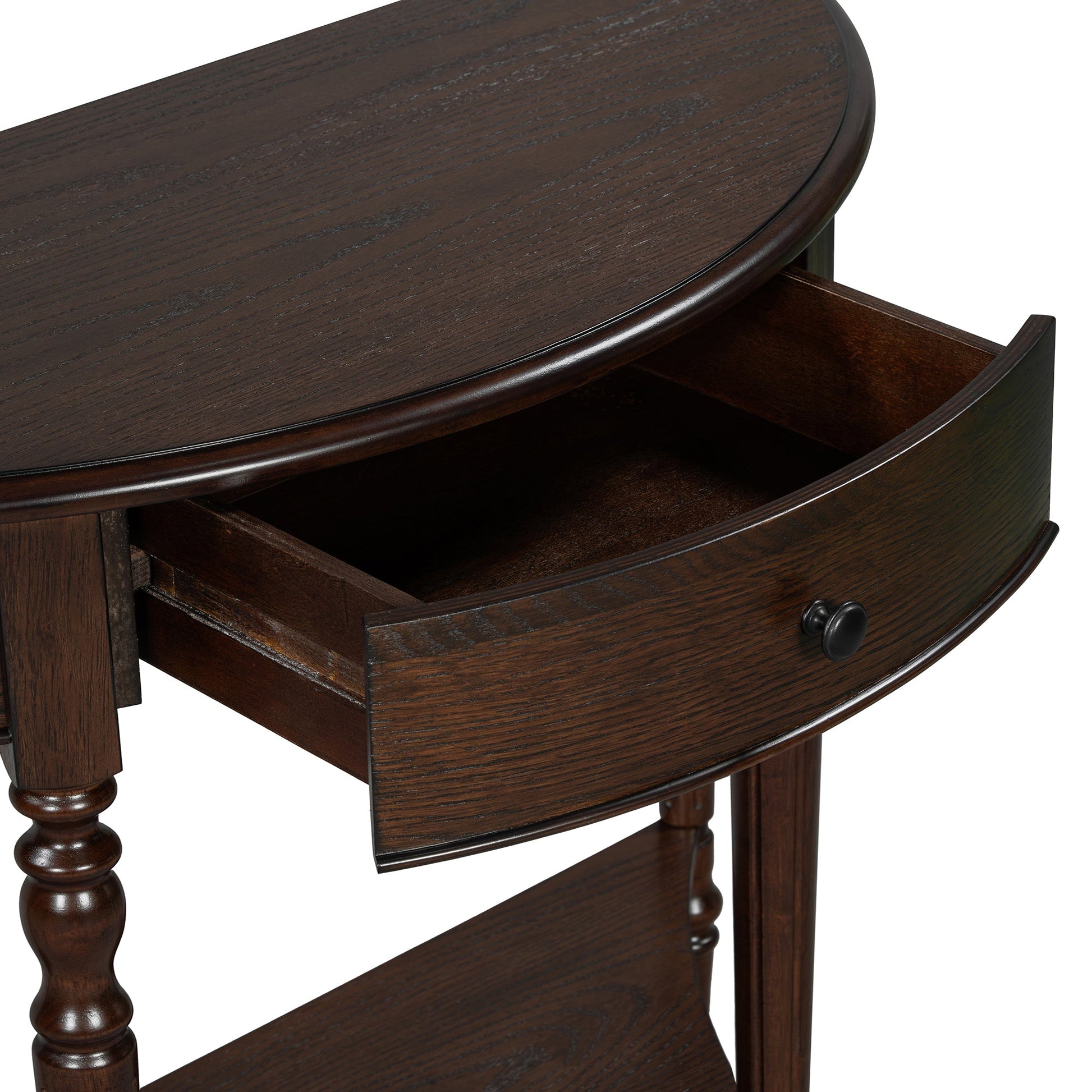 TREXM Farmhouse Half Moon Console Table with Drawer & Shelf - Rustic Accent Table, Sofa Table for Entryway, Living Room, Hallway and Foyer (Espresso) - 1st Choice Furniture Direct