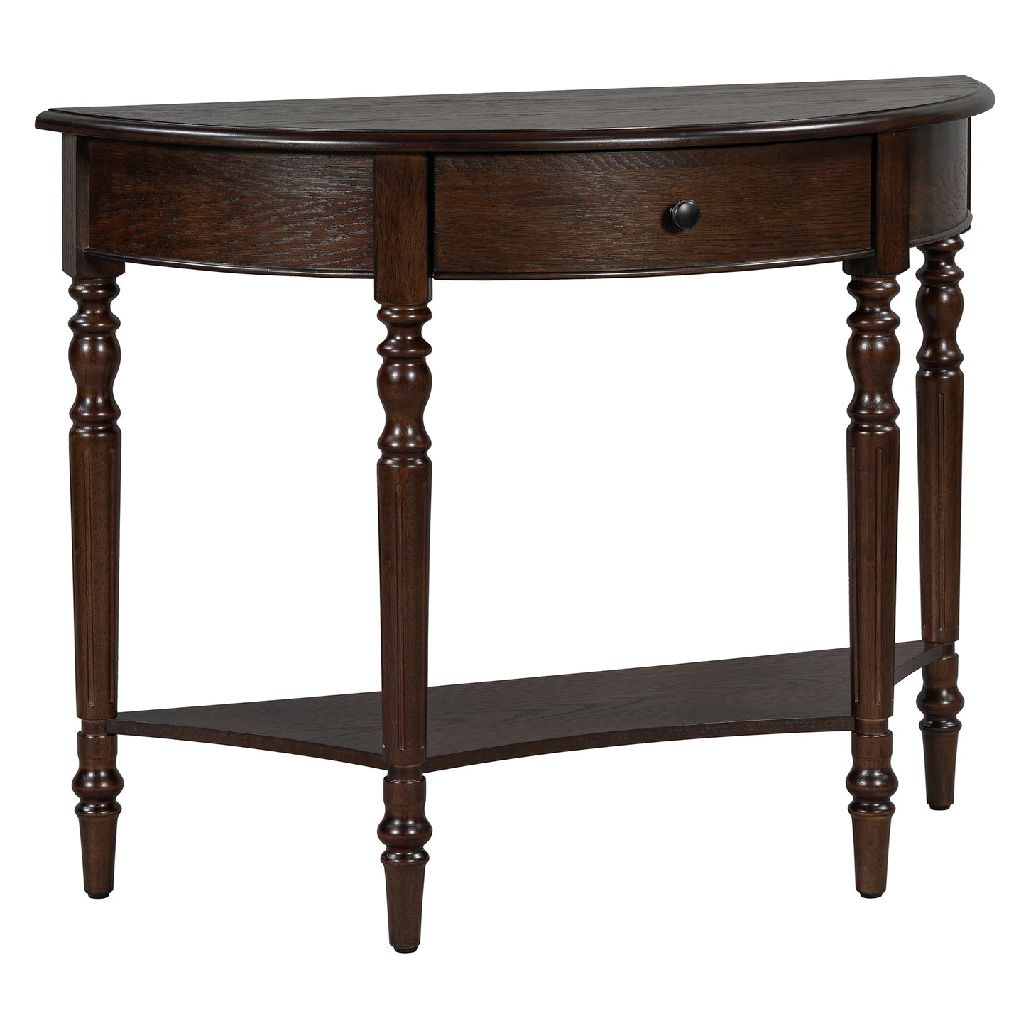 TREXM Farmhouse Half Moon Console Table with Drawer & Shelf - Rustic Accent Table, Sofa Table for Entryway, Living Room, Hallway and Foyer (Espresso) - 1st Choice Furniture Direct