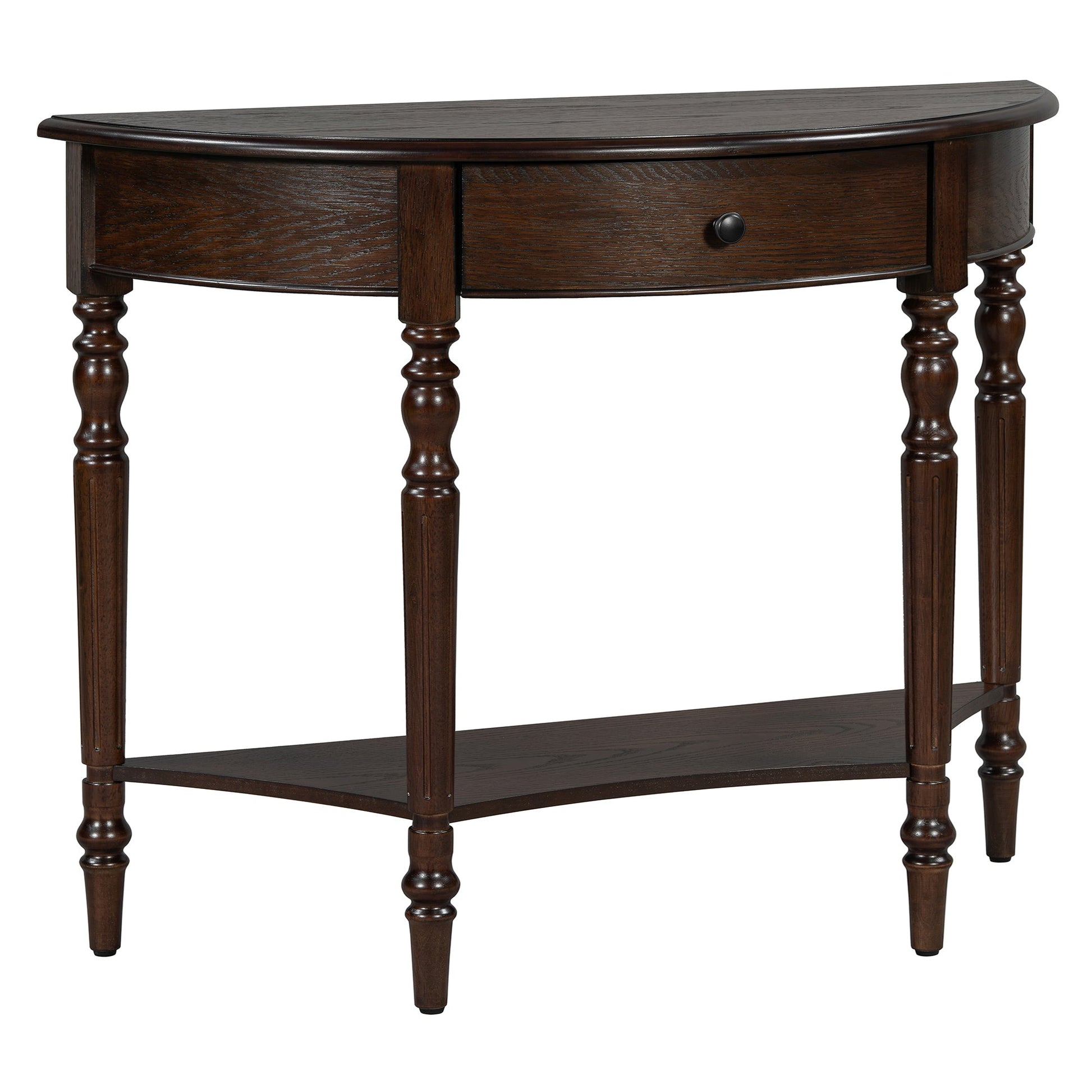 TREXM Farmhouse Half Moon Console Table with Drawer & Shelf - Rustic Accent Table, Sofa Table for Entryway, Living Room, Hallway and Foyer (Espresso) - 1st Choice Furniture Direct