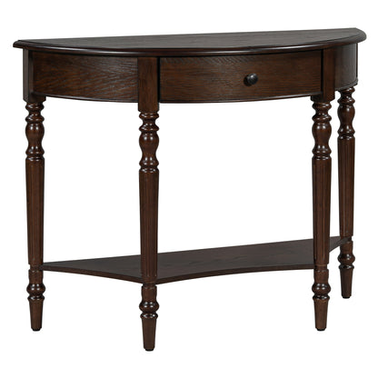TREXM Farmhouse Half Moon Console Table with Drawer & Shelf - Rustic Accent Table, Sofa Table for Entryway, Living Room, Hallway and Foyer (Espresso) - 1st Choice Furniture Direct