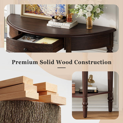 TREXM Farmhouse Half Moon Console Table with Drawer & Shelf - Rustic Accent Table, Sofa Table for Entryway, Living Room, Hallway and Foyer (Espresso) - 1st Choice Furniture Direct