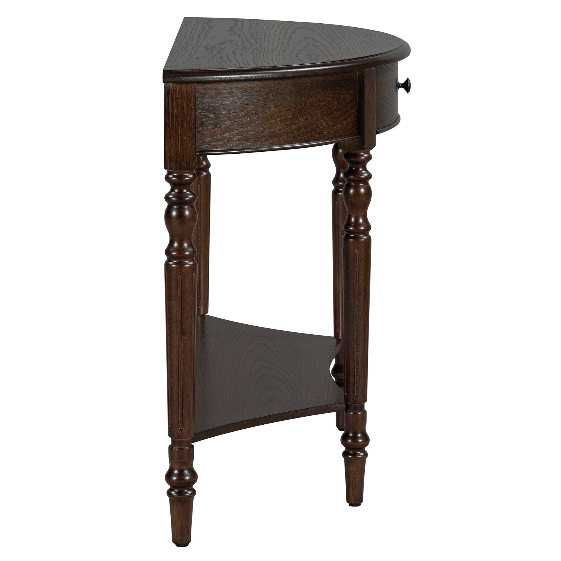 TREXM Farmhouse Half Moon Console Table with Drawer & Shelf - Rustic Accent Table, Sofa Table for Entryway, Living Room, Hallway and Foyer (Espresso) - 1st Choice Furniture Direct