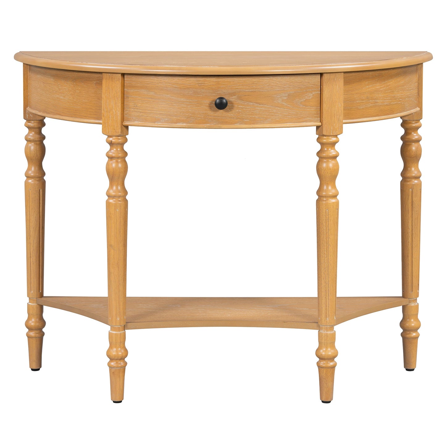 TREXM Farmhouse Half Moon Console Table with Drawer & Shelf - Rustic Accent Table, Sofa Table for Entryway, Living Room, Hallway and Foyer (Natural) - 1st Choice Furniture Direct