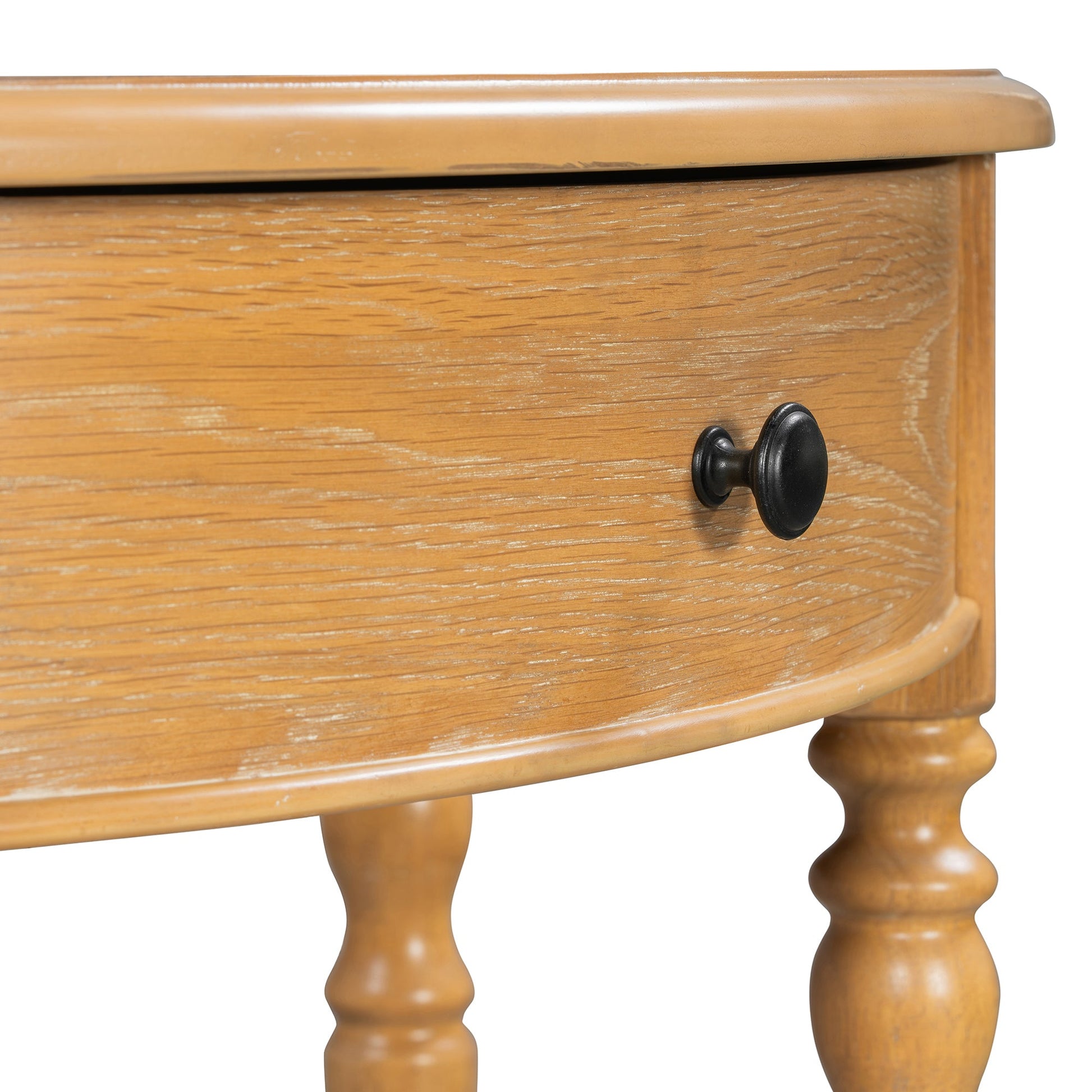 TREXM Farmhouse Half Moon Console Table with Drawer & Shelf - Rustic Accent Table, Sofa Table for Entryway, Living Room, Hallway and Foyer (Natural) - 1st Choice Furniture Direct