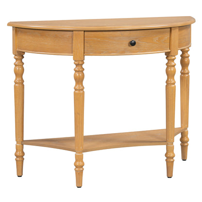 TREXM Farmhouse Half Moon Console Table with Drawer & Shelf - Rustic Accent Table, Sofa Table for Entryway, Living Room, Hallway and Foyer (Natural) - 1st Choice Furniture Direct