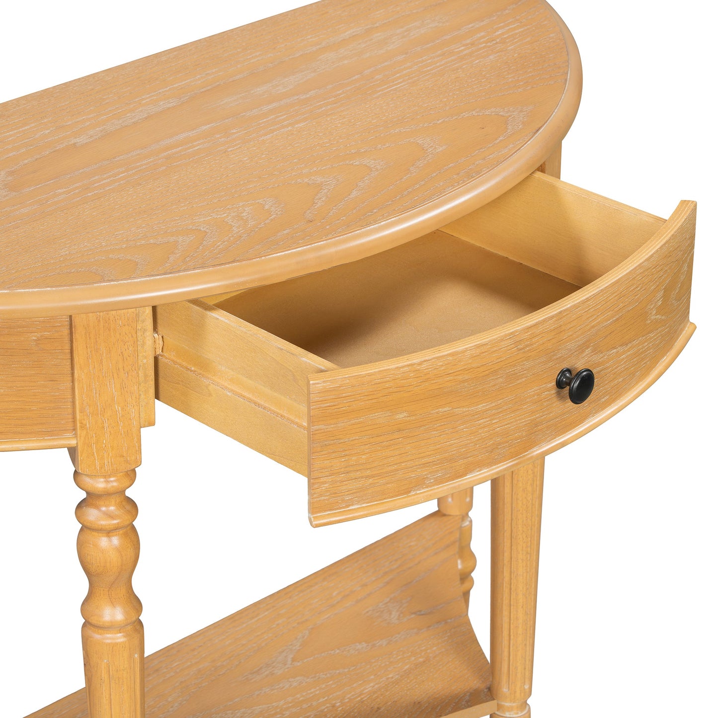 TREXM Farmhouse Half Moon Console Table with Drawer & Shelf - Rustic Accent Table, Sofa Table for Entryway, Living Room, Hallway and Foyer (Natural) - 1st Choice Furniture Direct